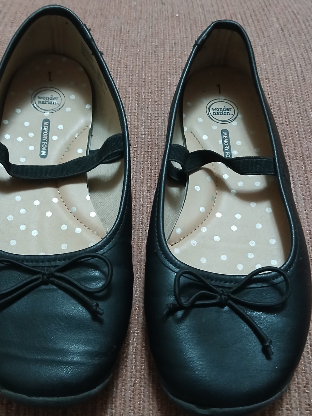 wonder nation Black Girls' Slip-On Ballet Flats with Bow